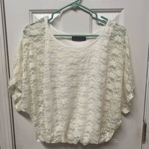 Annabelle off white womens lace over tank top butterfly sleeves M